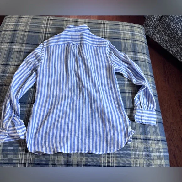 J.CREW Classic Fit Soft Gauze Shirt In Blue Stripe Size 0 - Picture 8 of 8
